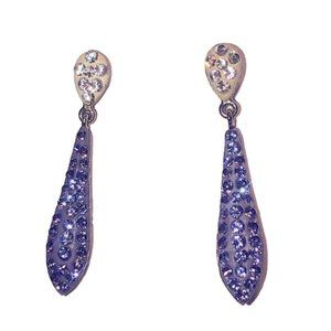 VTG Sterling Art Deco Style Stud Dangle Earrings Purple &White Crystal 1.4”